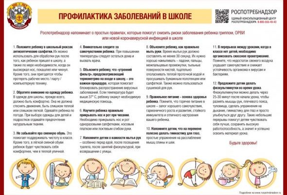 Роспотребнадзор о профилактике гриппа, ОРВИ и COVID-19 в школе