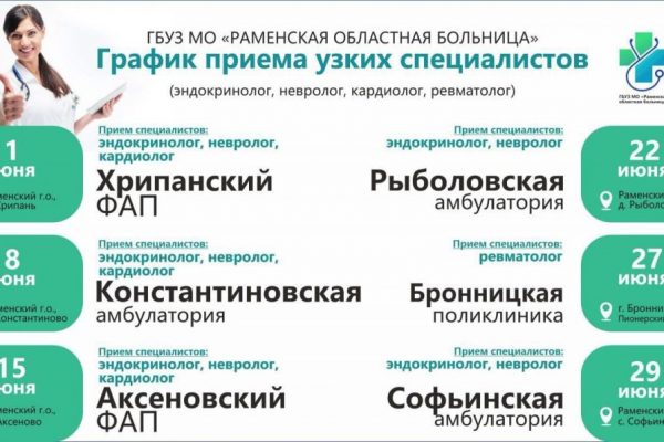 Узкие специалисты Раменской поликлиники проведут приемы в амбулаториях округа